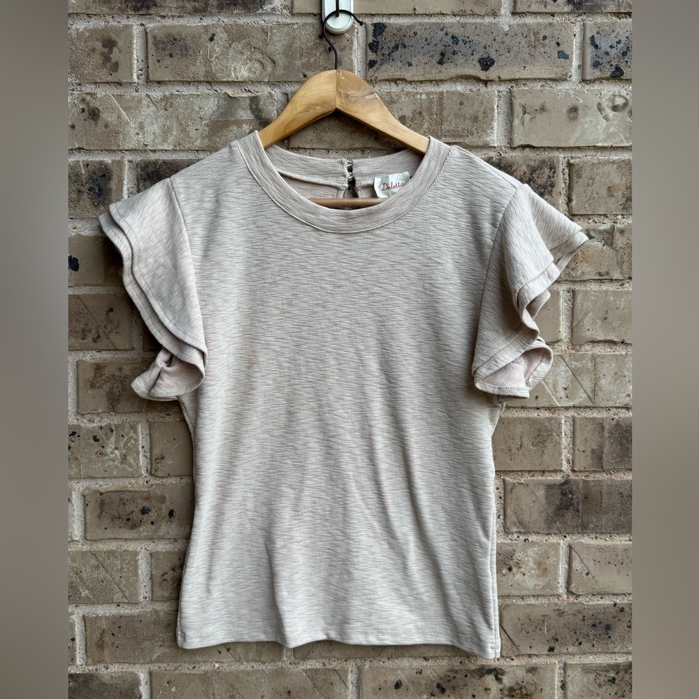NWT Anthropologie Deletta Cream Ruffle Sleeve Blouse size Medium
